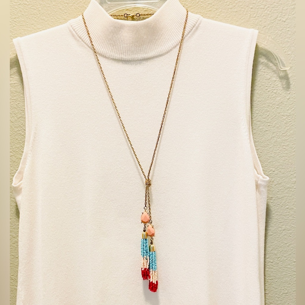 Gold Long Necklace with Beaded Tassel